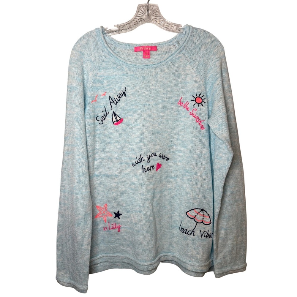 Lilly Pulitzer Danette Sailabration Embroidered Beach Sweater Blue Size XL